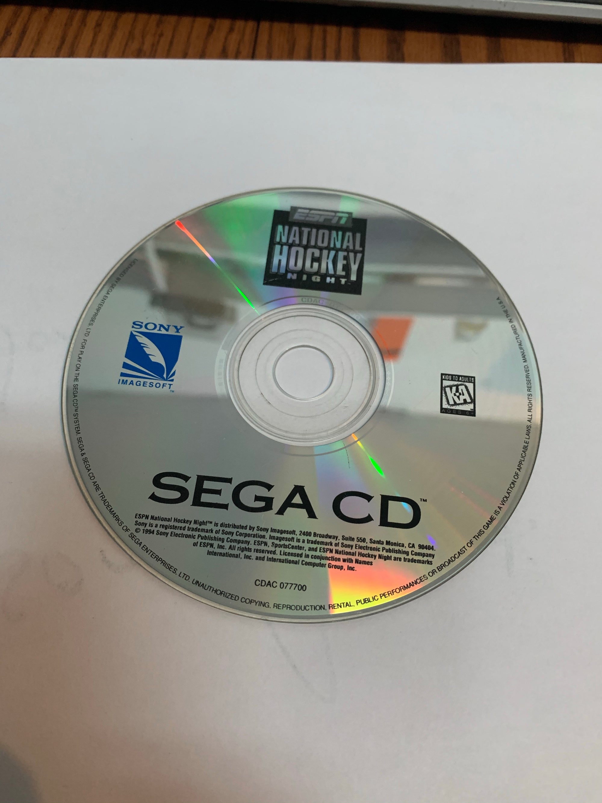 ESPN national hockey night disc only sega cd