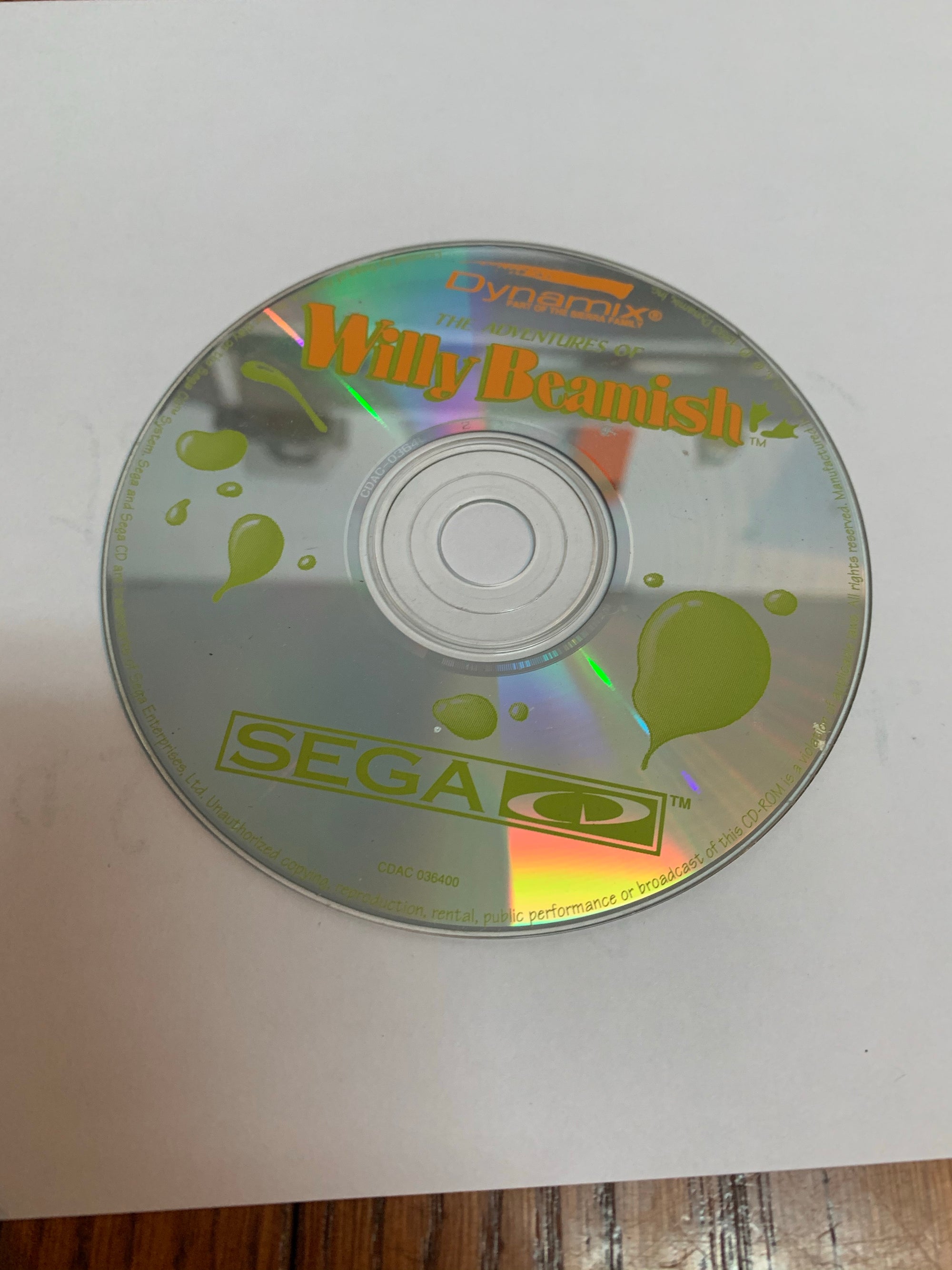 the adventures of willy beamish disc only sega cd