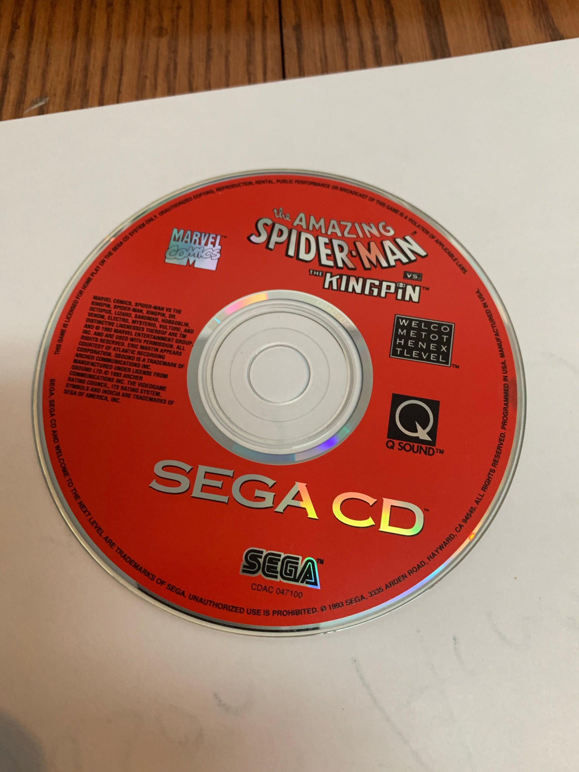the amazing spiderman vs the kingpin disc only sega cd