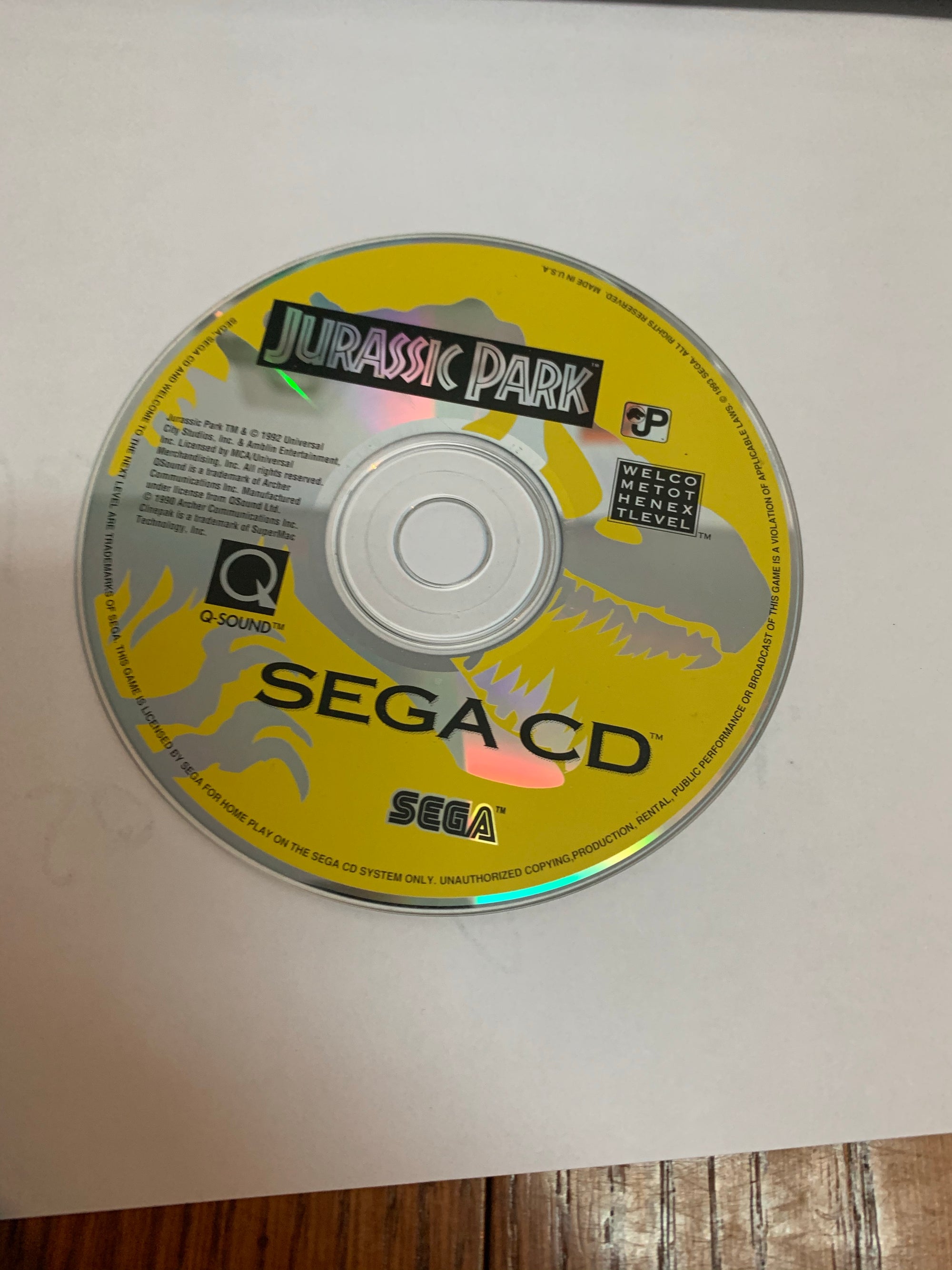 jurassic park disc only sega cd